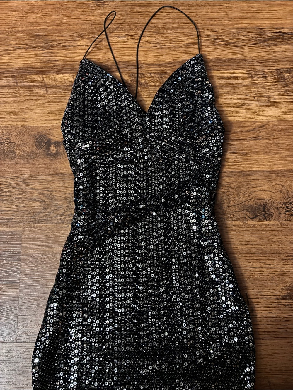 Eclipse Black Sequin Mini Dress with Spaghetti Straps
